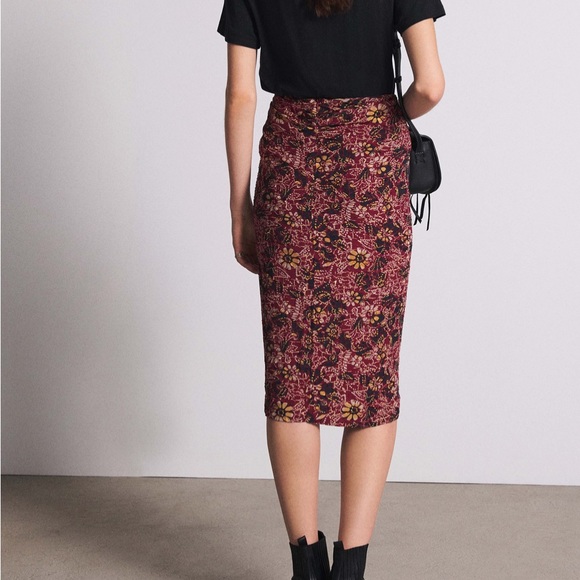 BA&SH Jupe Galia midi skirt Large draped batik floral print Ruffle Career New O8 - Picture 6 of 8